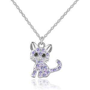 925 Sterling Silver Girls Amethyst Birthstone Necklace For Cat Lover Women Girls